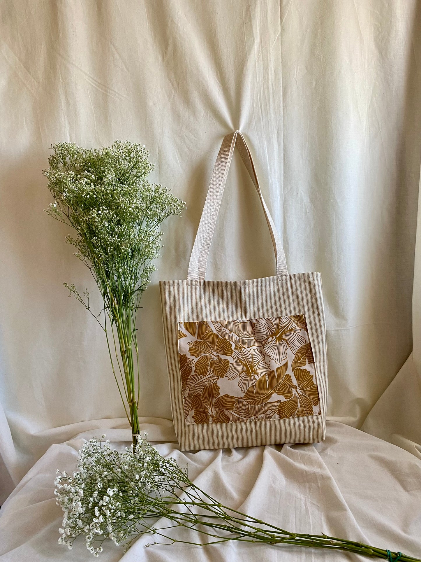 Relaxed Tote Bag - Mustard Hibiscus