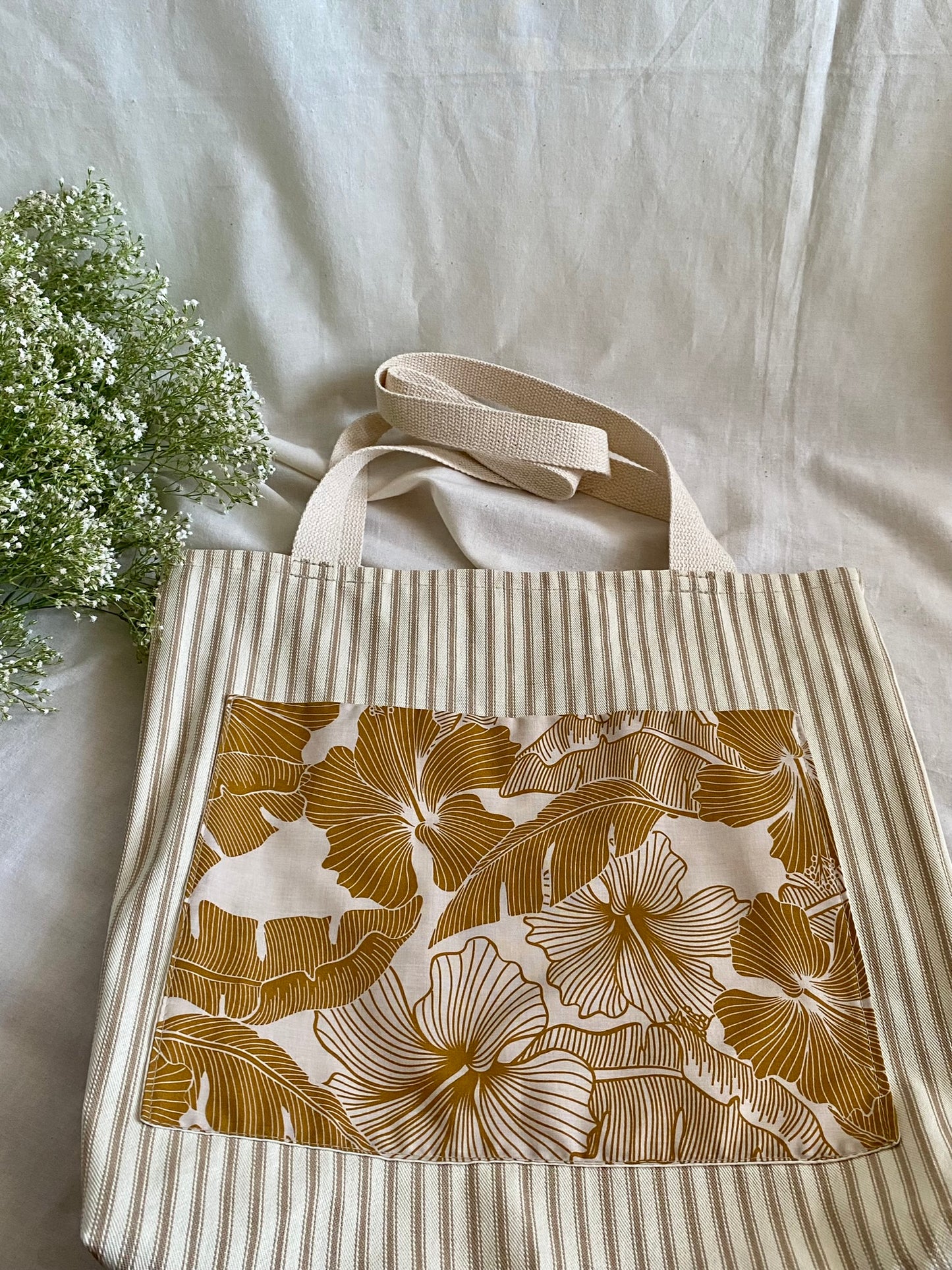 Relaxed Tote Bag - Mustard Hibiscus