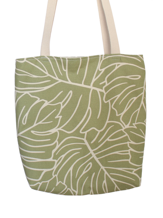 Monstera Tote Bag in Moss Green